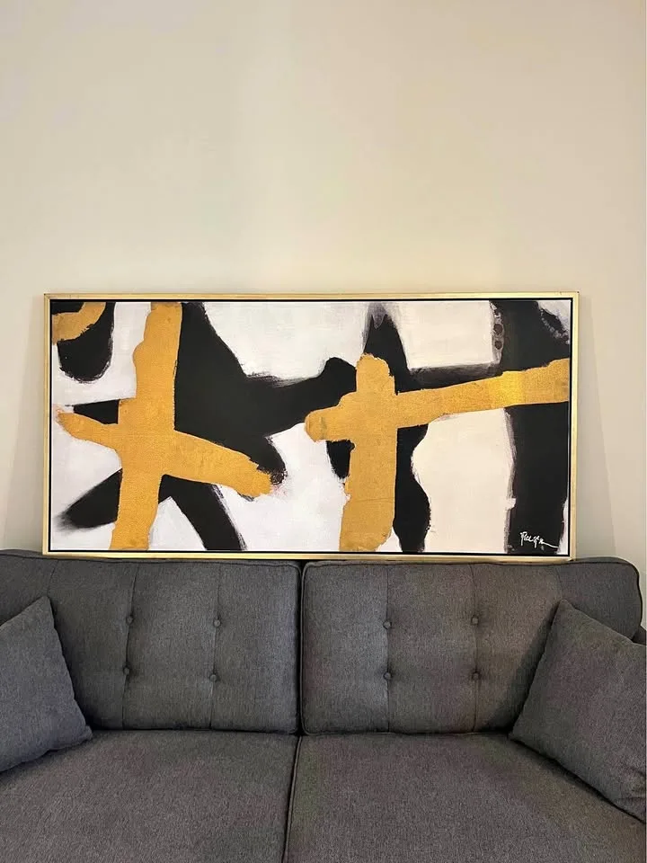 Abstract black white and Gold wall art