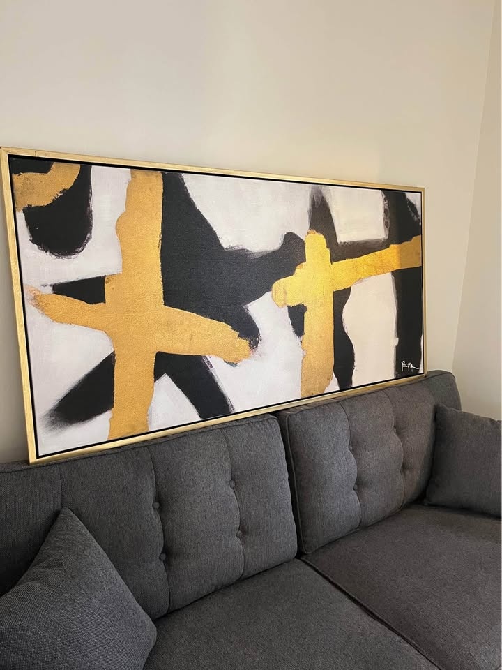 Abstract black white and Gold wall art - photo 2