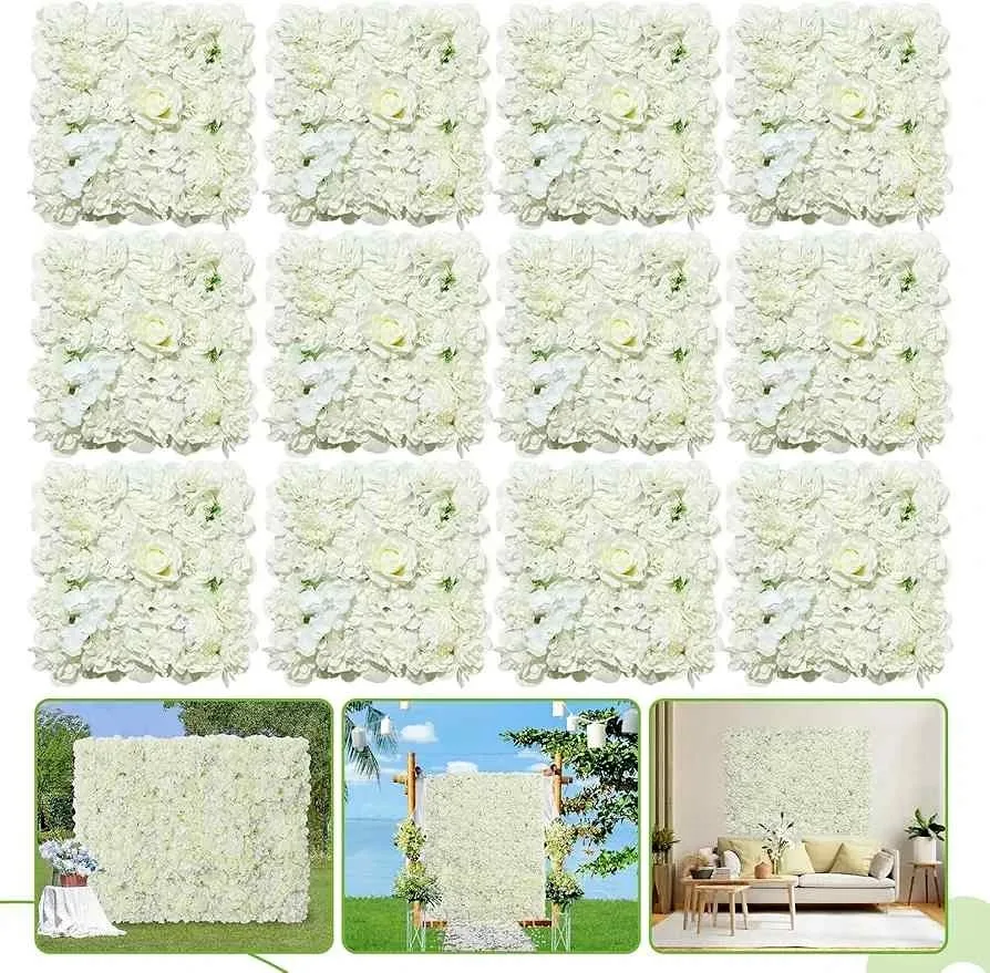 12Pcs White Flower Wall Backdrop Artificial Floral Panels