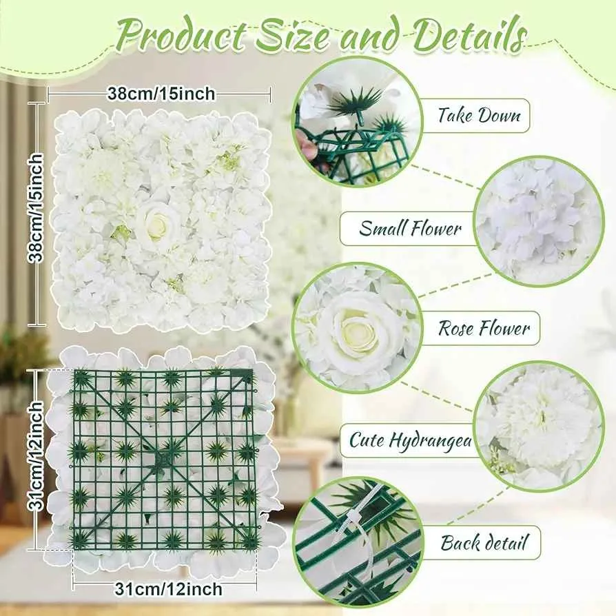 12Pcs White Flower Wall Backdrop Artificial Floral Panels image indicator(2)