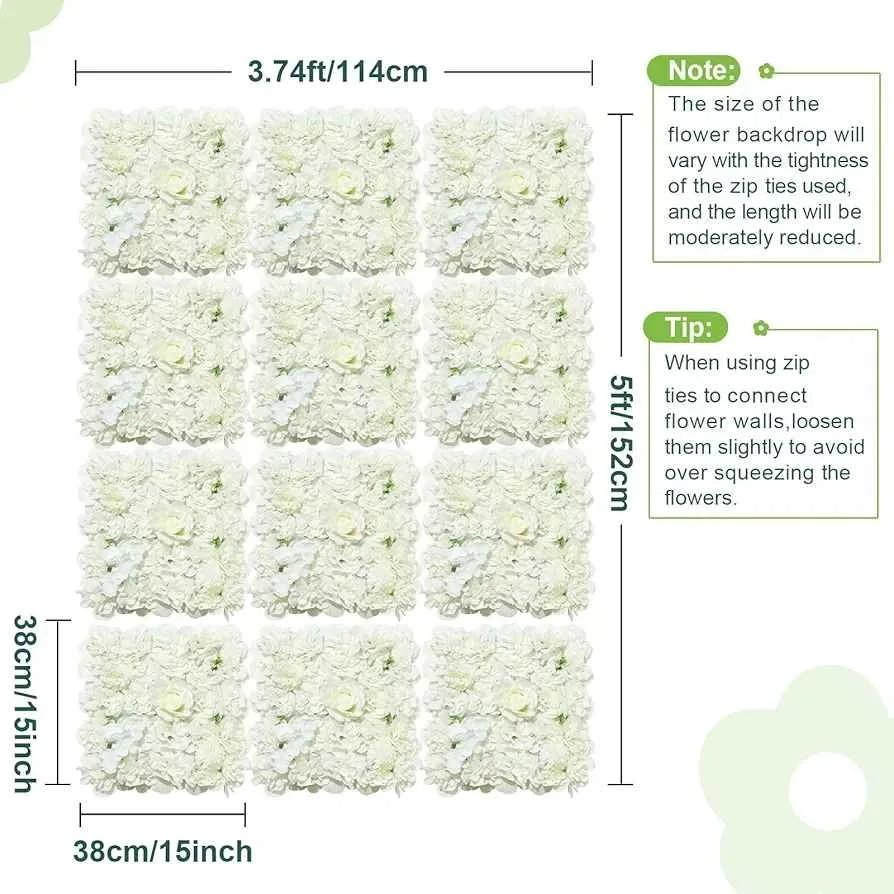 12Pcs White Flower Wall Backdrop Artificial Floral Panels image indicator(3)