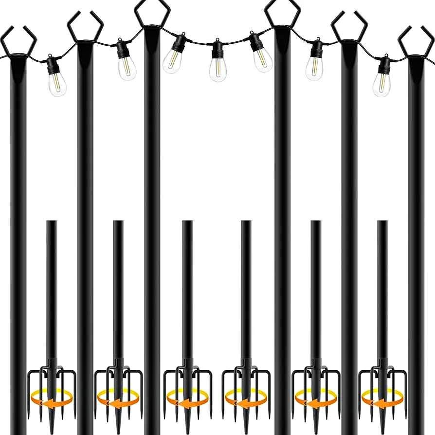 6 Pack 10 ft Heavy Duty Metal String Light Poles