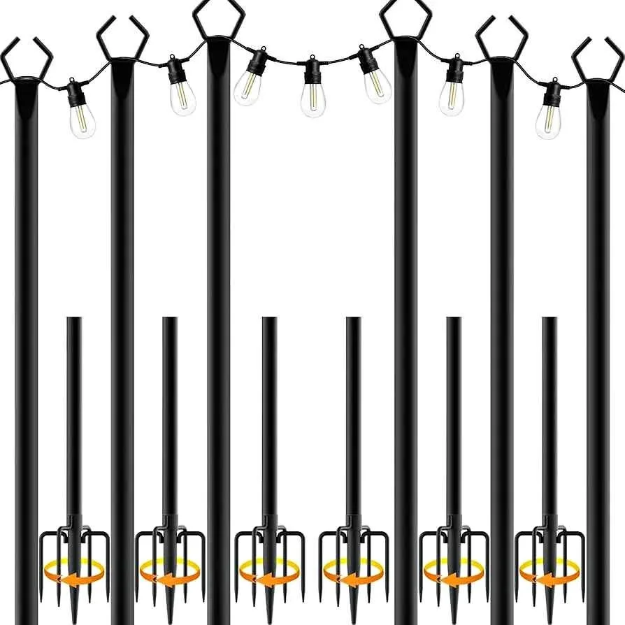6 Pack 10 ft Heavy Duty Metal String Light Poles