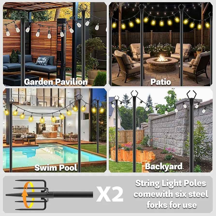 6 Pack 10 ft Heavy Duty Metal String Light Poles - photo 2