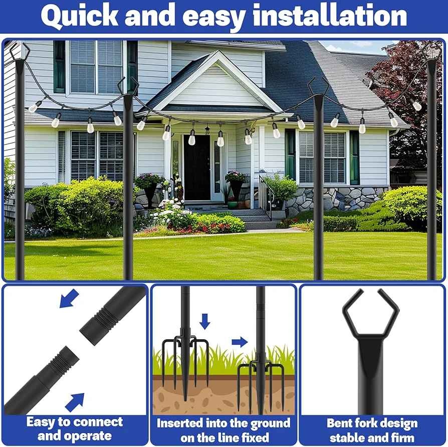 6 Pack 10 ft Heavy Duty Metal String Light Poles - photo 5