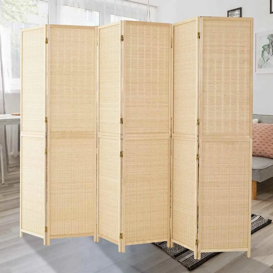 6 Panel Room Divider and Folding Screen Divider,Bamboo Panel Scr