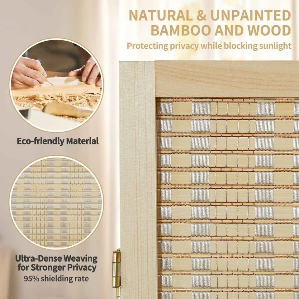 6 Panel Room Divider and Folding Screen Divider,Bamboo Panel Scr image indicator(3)