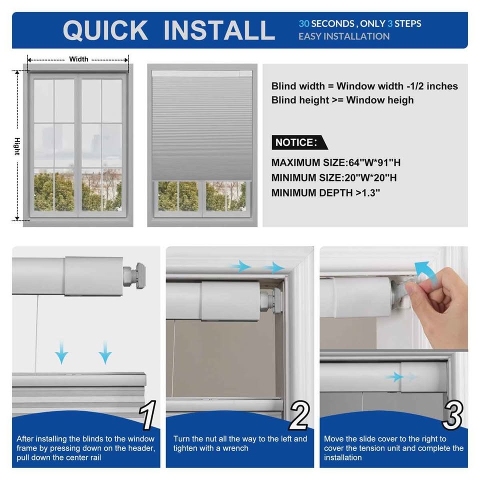 Wireless blackout blind, no drilling or tools required. - photo 2