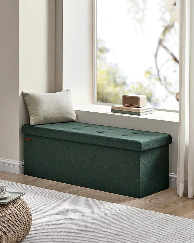 ⭐ NEW SONGMICS MAZIE 43” Folding Storage Ottoman - Green