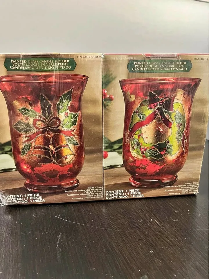 Christmas Painted Glass Candle Holder