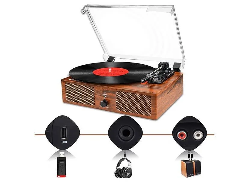 Vinyl Record Player Bluetooth Vintage 3-Speed Portable image indicator(6)