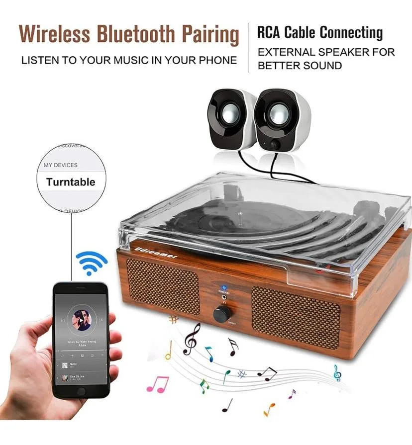 Vinyl Record Player Bluetooth Vintage 3-Speed Portable image indicator(7)