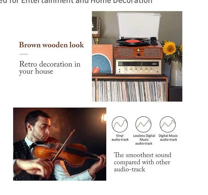 Vinyl Record Player Bluetooth Vintage 3-Speed Portable image indicator(8)