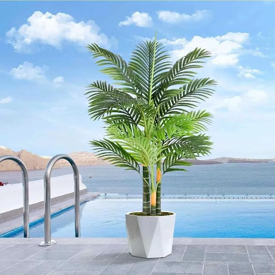 NEW - 4ft Tall Triple Golden Cane Palm Artificial Tree