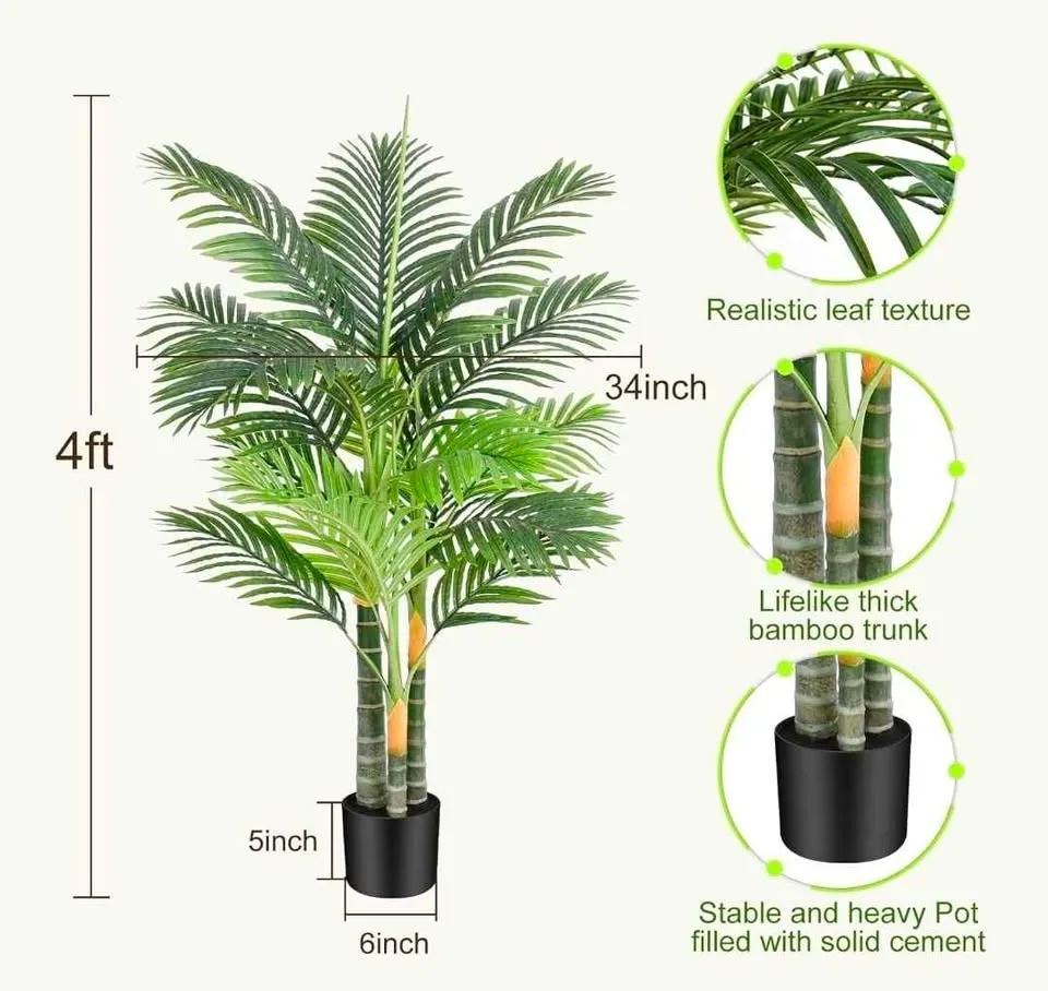 NEW - 4ft Tall Triple Golden Cane Palm Artificial Tree image indicator(2)