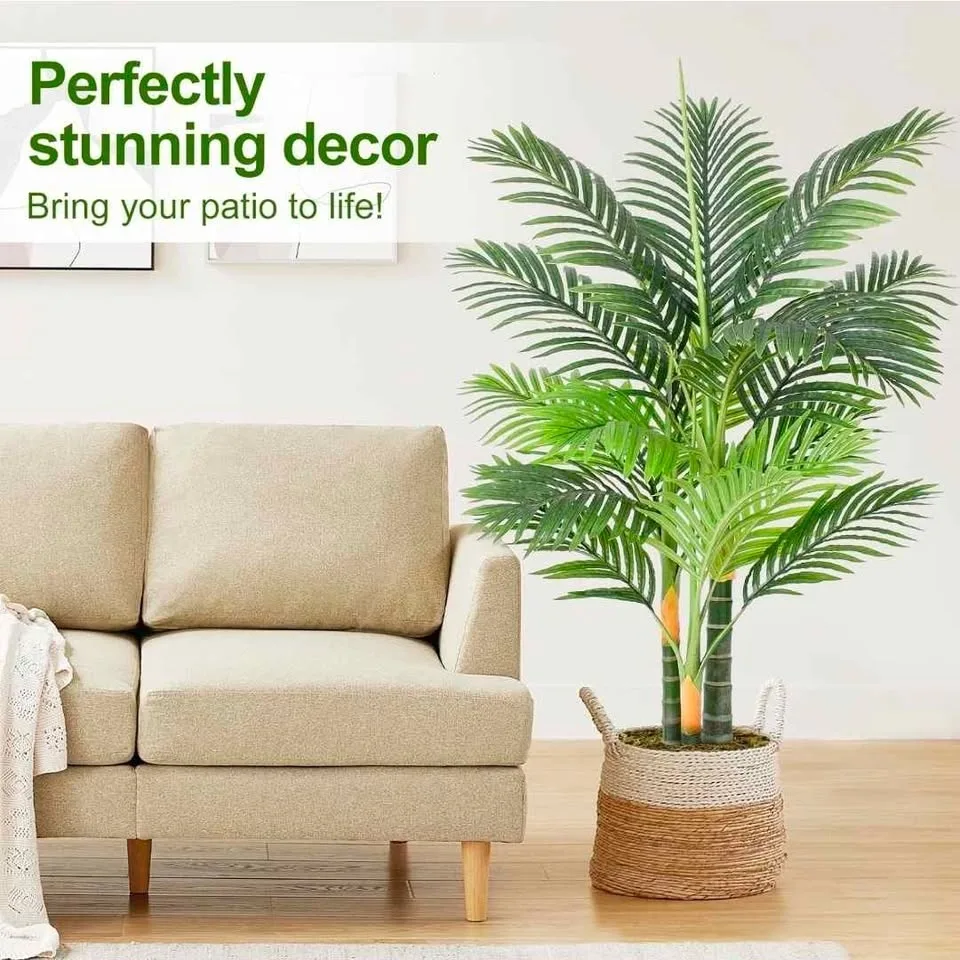 NEW - 4ft Tall Triple Golden Cane Palm Artificial Tree image indicator(3)