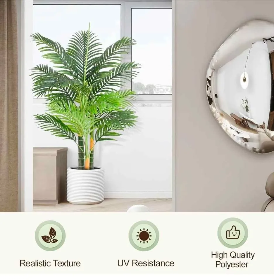 NEW - 4ft Tall Triple Golden Cane Palm Artificial Tree image indicator(5)