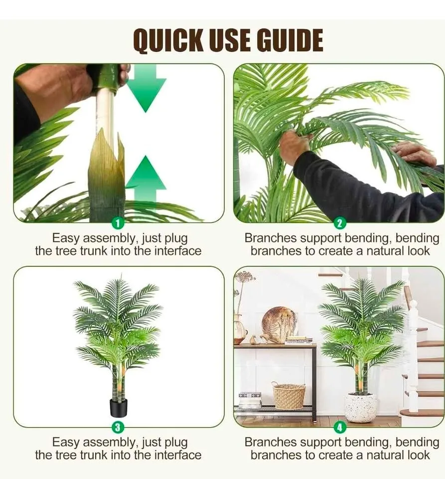NEW - 4ft Tall Triple Golden Cane Palm Artificial Tree image indicator(6)