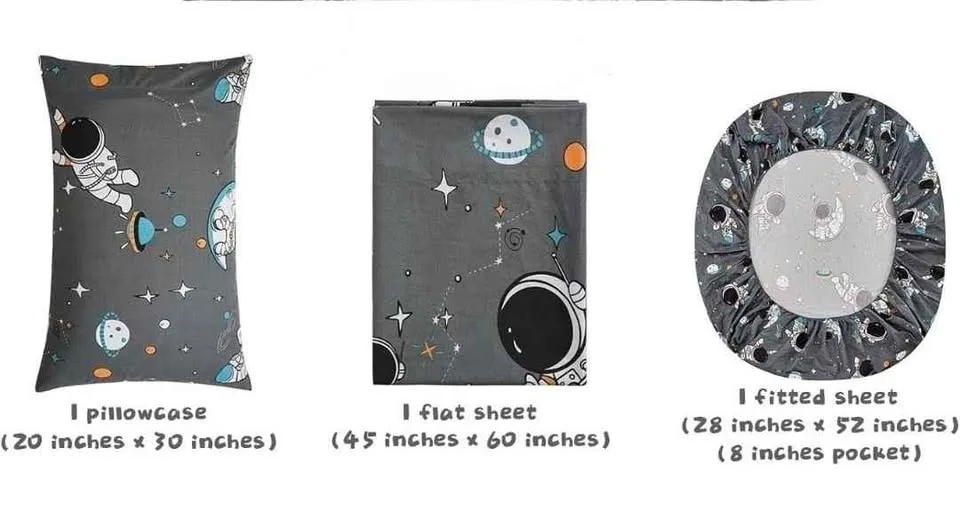 Brand New - 3 Piece Grey Astronaut Toddler Sheet Set image indicator(3)