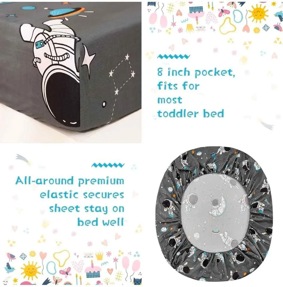Brand New - 3 Piece Grey Astronaut Toddler Sheet Set image indicator(4)