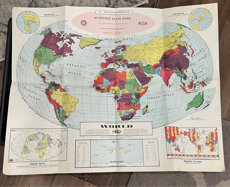 1967 World Map-Very Detailed-28”x24”