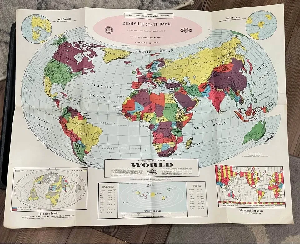 1967 World Map-Very Detailed-28”x24”
