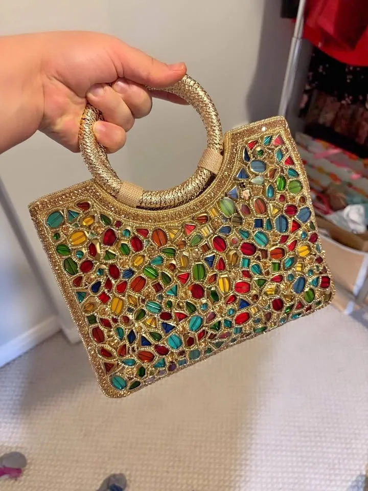 Luxury Handcrafted Clutch with Colorful Gem Detailing
