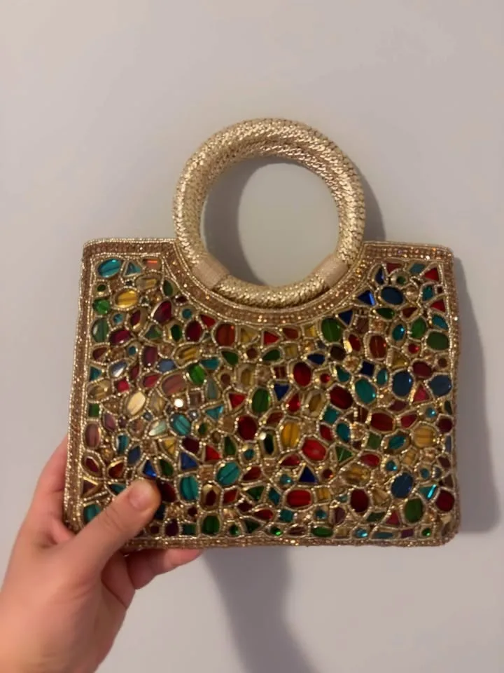 Luxury Handcrafted Clutch with Colorful Gem Detailing image indicator(2)