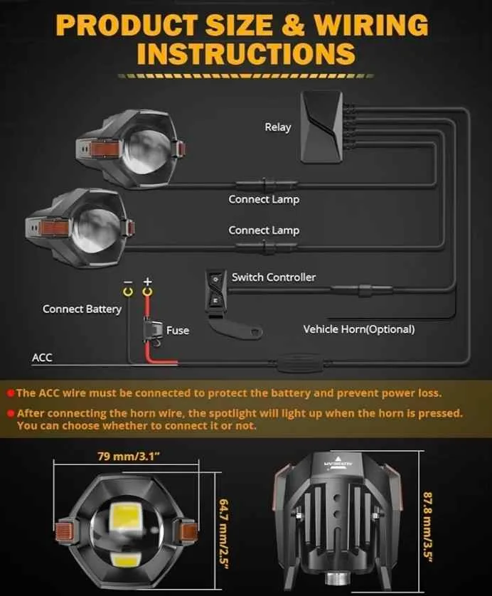 Auxbeam Motorcycle LED Fog Lights Auxiliary image indicator(3)