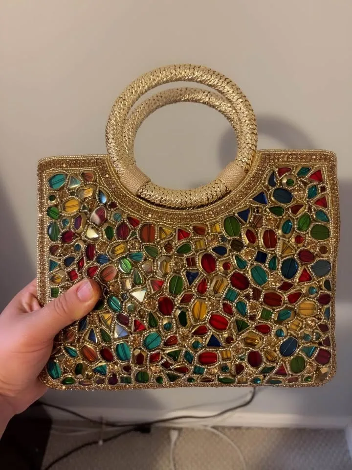 Luxury Handcrafted Clutch with Colorful Gem Detailing image indicator(3)