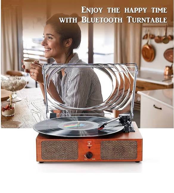 Vinyl Record Player Bluetooth Vintage 3-Speed Portable - photo 2