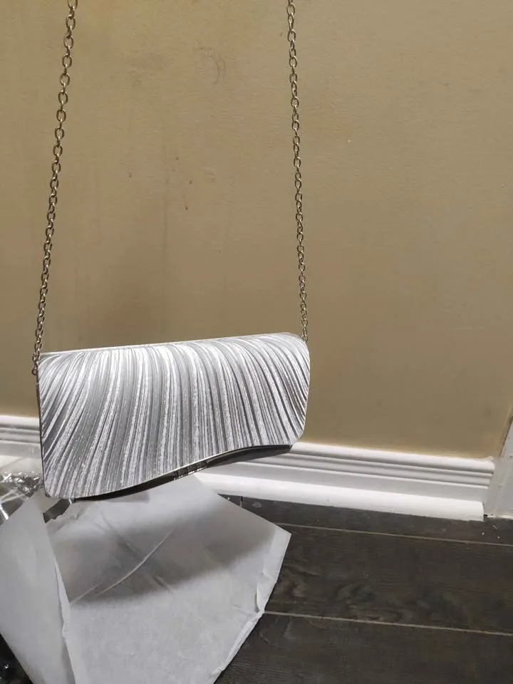 Brand new silver color pleated women evening party abv image indicator(3)