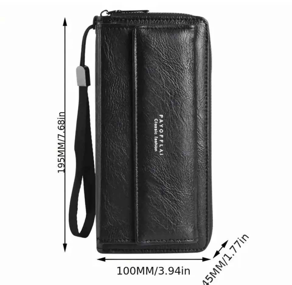 Brand new stylish black color pu wallet with phone holder image indicator(2)