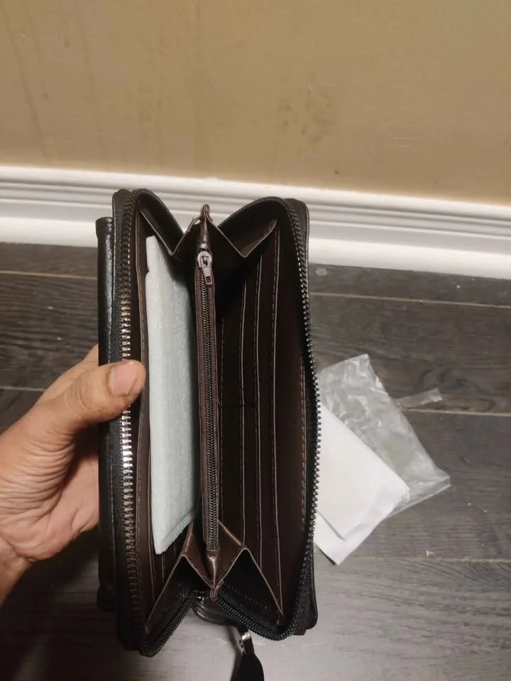 Brand new stylish black color pu wallet with phone holder image indicator(5)