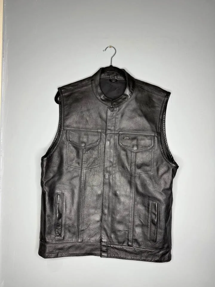 Men’s Premium Cowhide Leather Club Style Motorcycle Biker Riding