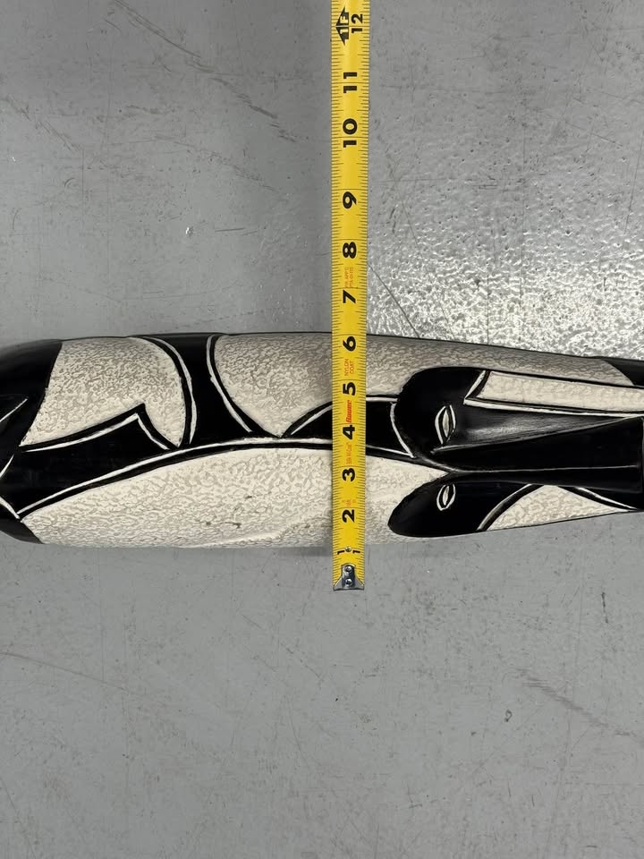 Abstract Black & White Carved Wall Mask 25” Modern African Art - photo 2