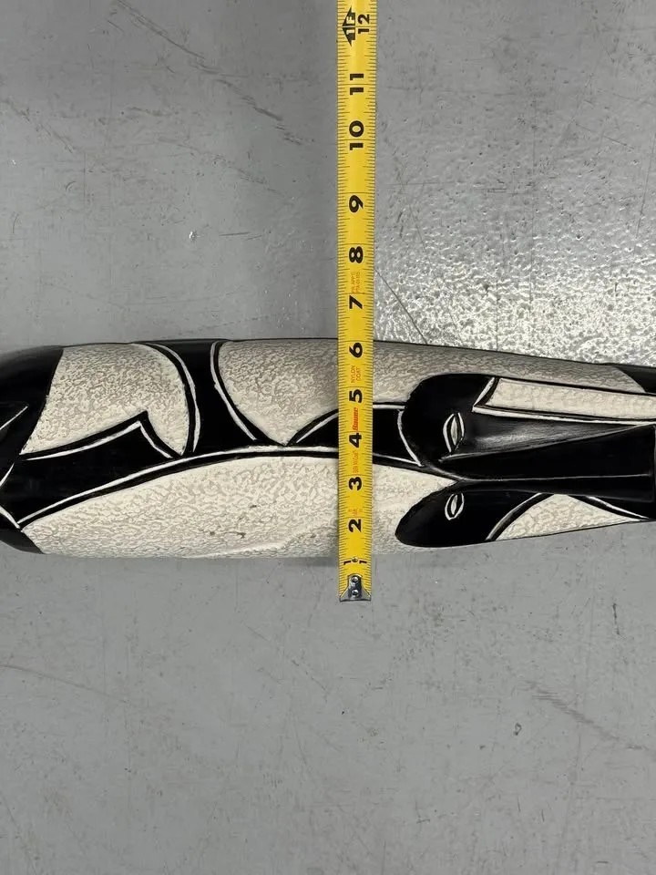 Abstract Black & White Carved Wall Mask 25” Modern African Art image indicator(2)