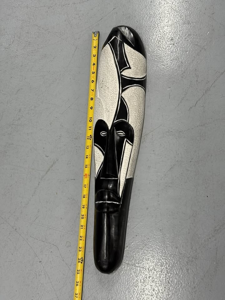 Abstract Black & White Carved Wall Mask 25” Modern African Art - photo 4