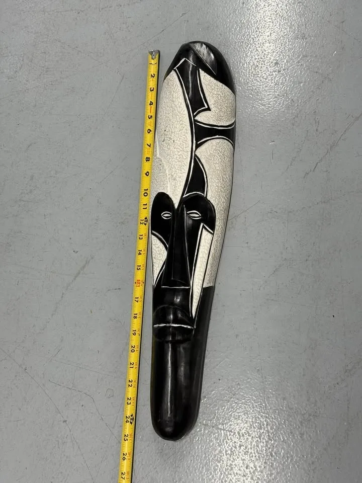 Abstract Black & White Carved Wall Mask 25” Modern African Art image indicator(4)