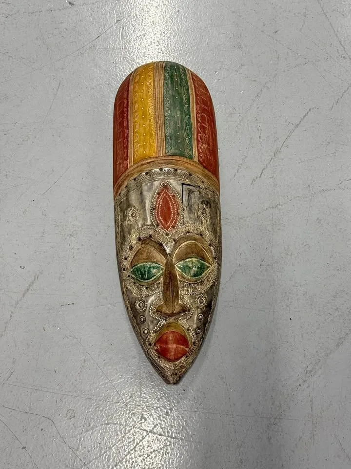 Hand Painted Tribal Wall Mask 20” Decorative Art