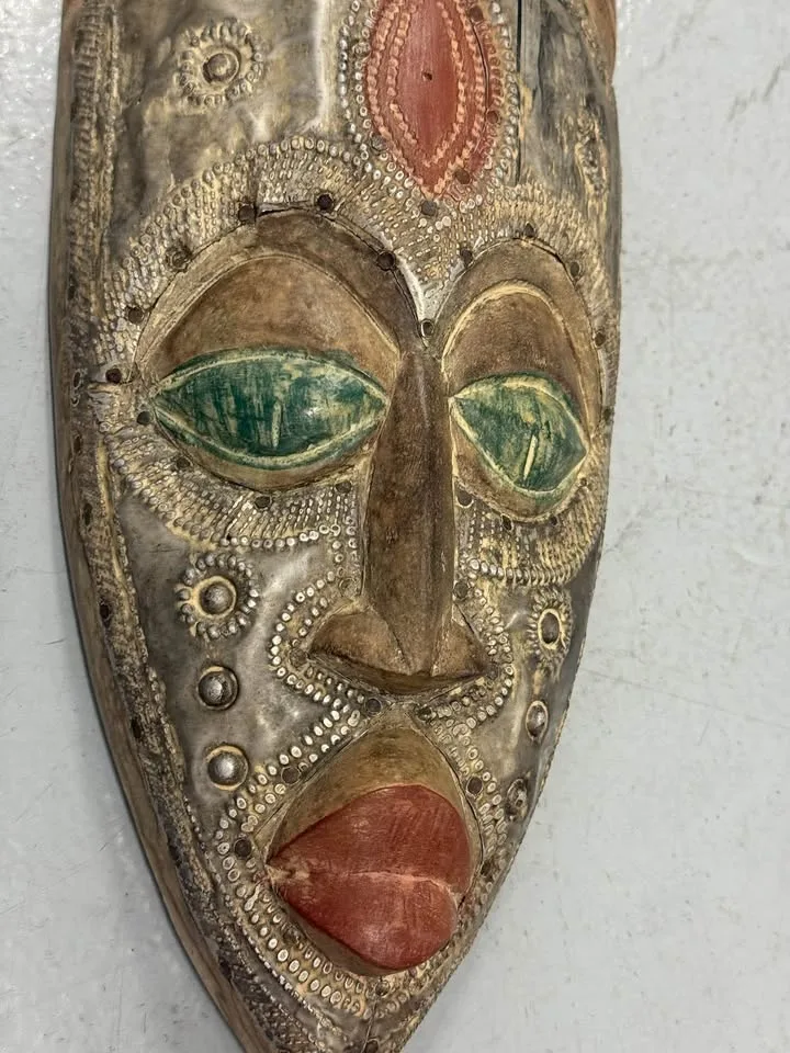 Hand Painted Tribal Wall Mask 20” Decorative Art image indicator(2)