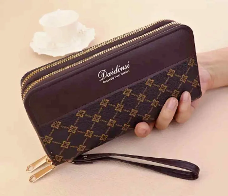 Brand new brown color double zipper women wallet