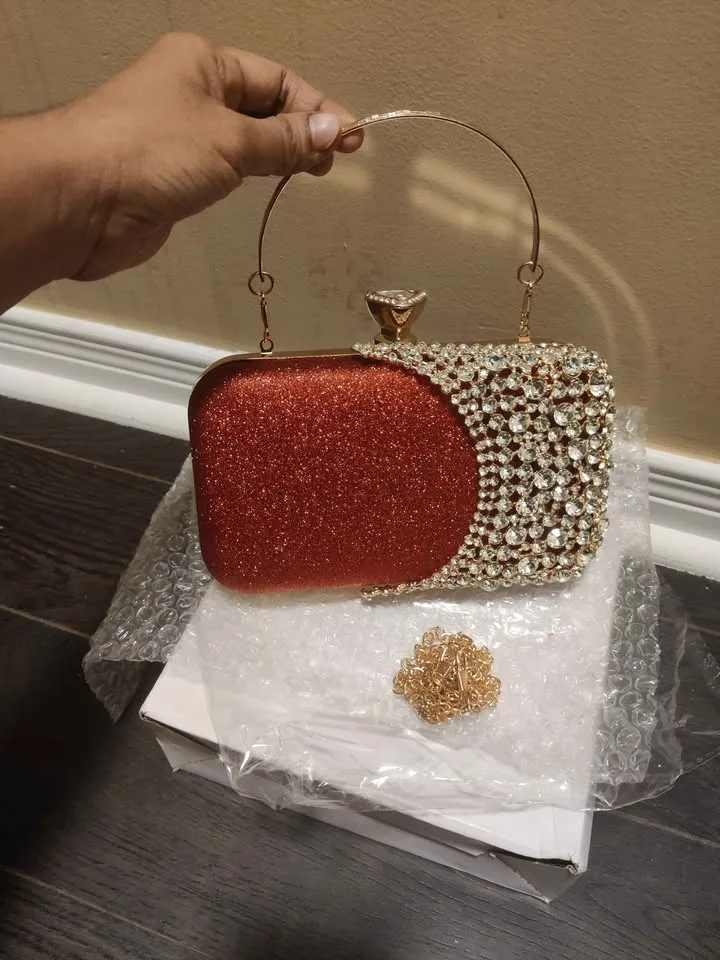Brand new stylish red color glitter women party evening bag image indicator(2)