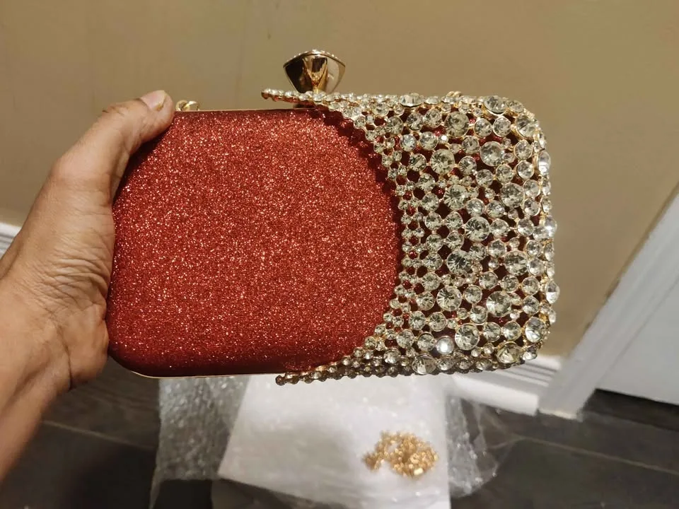 Brand new stylish red color glitter women party evening bag image indicator(3)