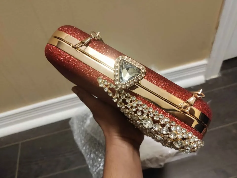 Brand new stylish red color glitter women party evening bag image indicator(4)