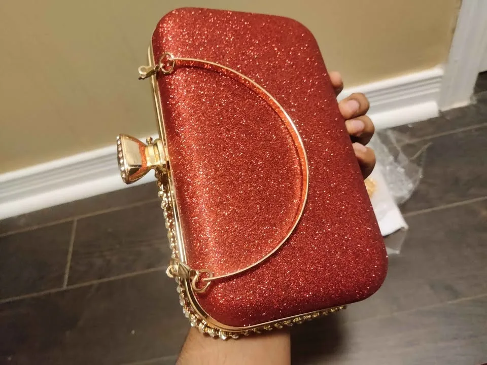 Brand new stylish red color glitter women party evening bag image indicator(5)