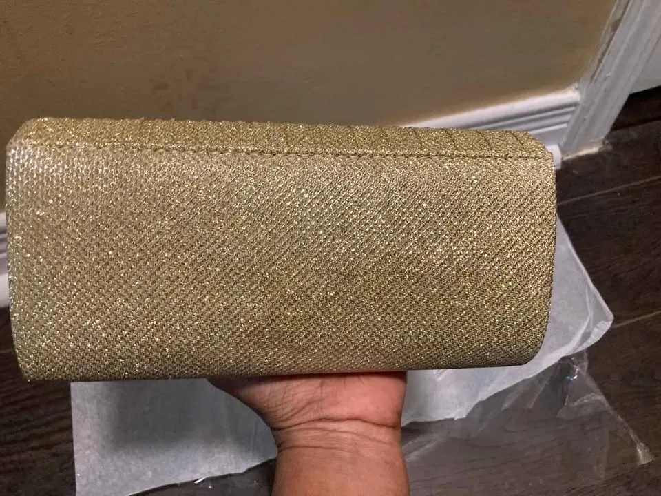 Brand new golden glitter women evening party purse image indicator(4)