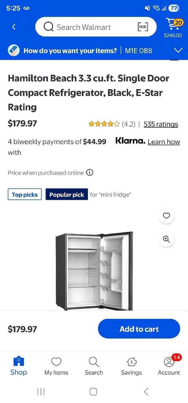 Hamilton Beach mini fridge. 1 week used