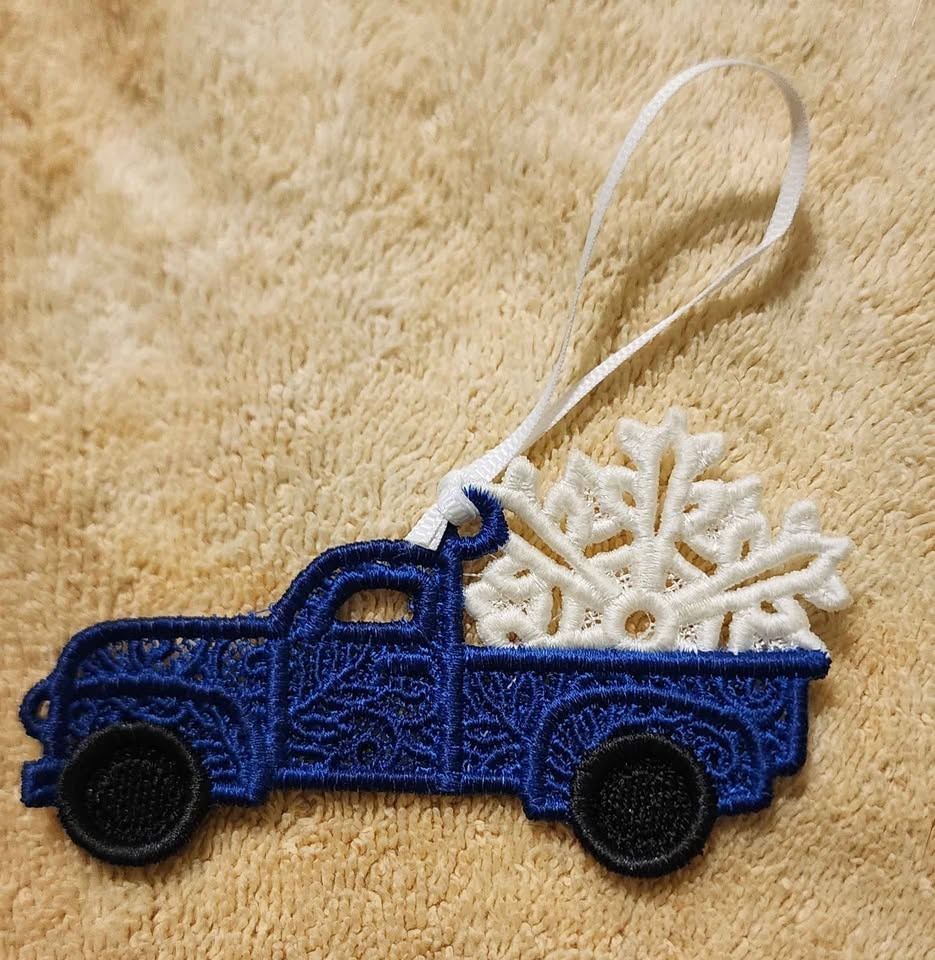 Blue truck with white snowflake Christmas ornament - photo 2