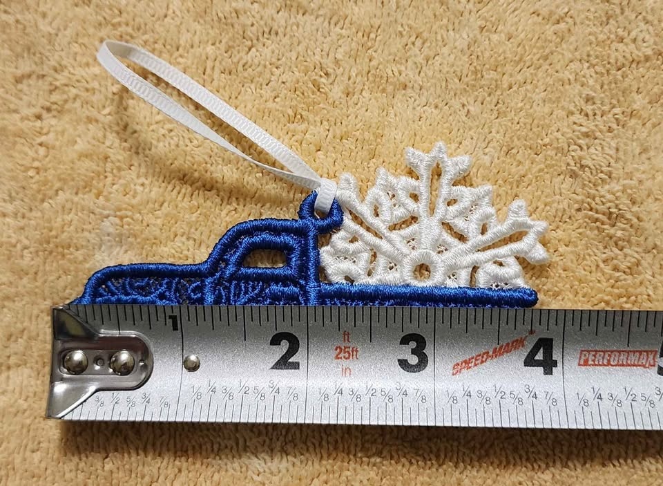 Blue truck with white snowflake Christmas ornament - photo 3